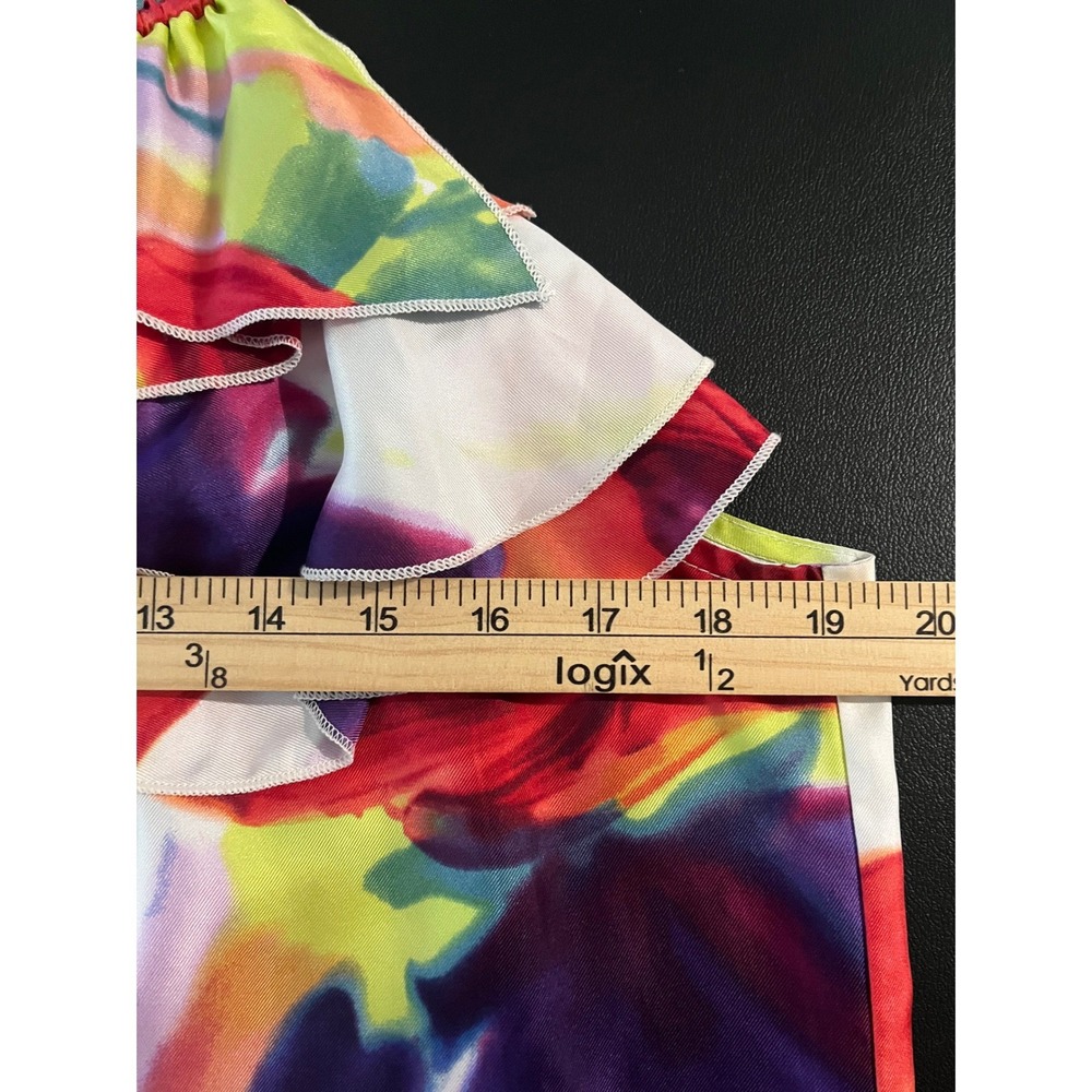 Karen Kane Silk Multicolor Floral Ruffle Tank Blouse L Boho Resort Statement - Picture 7 of 10